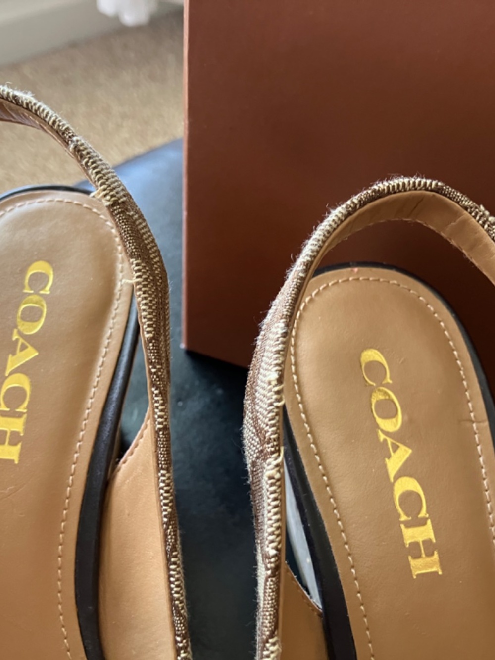 NEARLY NEW Coach Logo Cork Peep Toe Wedge - Picture 10 of 14